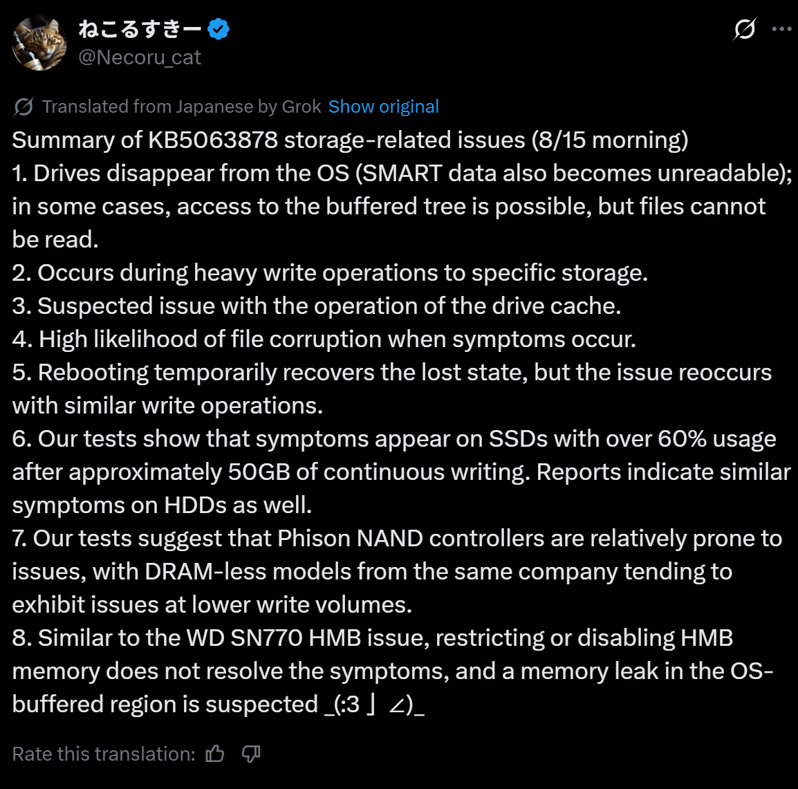 Windows 11 Update KB5063878 Reportedly Causing SSD Failures
