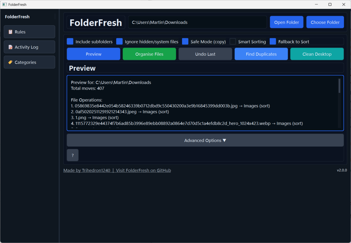 FolderFresh: organize Windows files for free with rules and automation