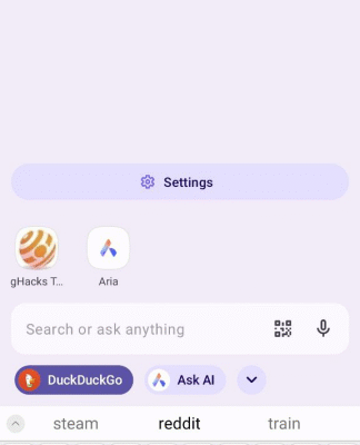 Opera for Android now lets you access Ask AI from the search bar