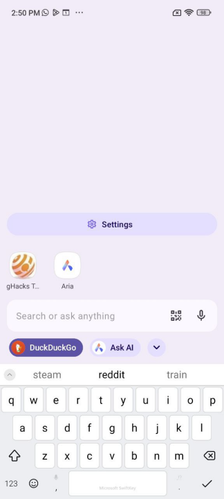 Opera for Android now lets you access Ask AI from the search bar