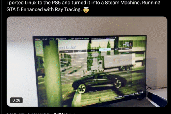 Security Researcher Publishes Method to Run Linux on PS5, Demonstrating GTA V at 60fps With Ray Tracing