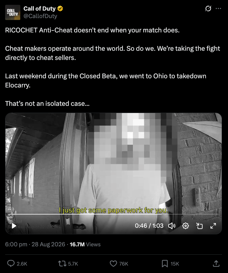 Activision Posts Video of Cease-and-Desist Being Served to Call of Duty Cheat Seller